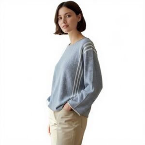 Bartolini Made in Italy Womens Merino Wool Blend Sweater XL Gray Stripe Soft